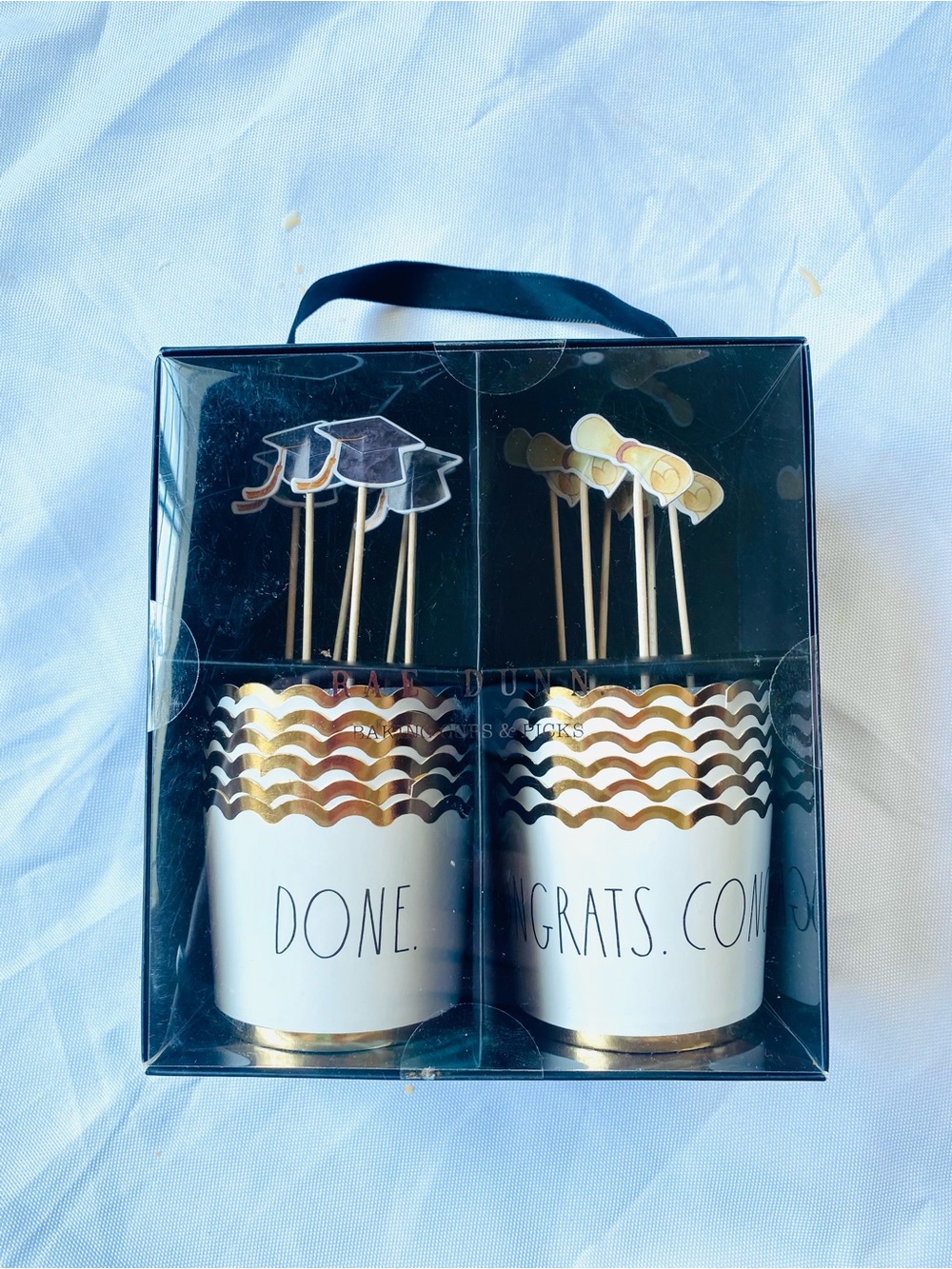 Rae Dunn Gold & White Graduation Cupcake Toppers and Wrappers